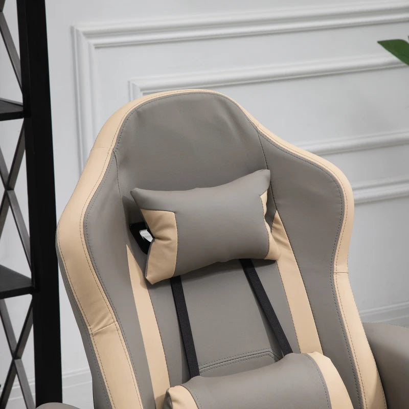 Grey PU Leather Manual Recliner Armchair with Adjustable Leg Rest and 360° Swivel Function