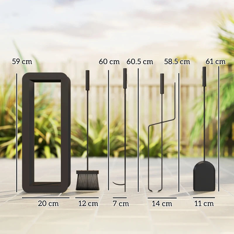 5-Piece Black Fireplace Companion Set - Metal Accessories with Brush, Shovel, Poker, Tongs & Stand for Cozy Fireside