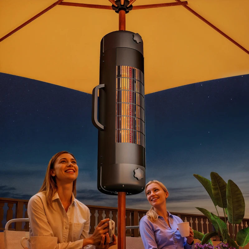Electric Patio Heater for Umbrellas - 2000W Outdoor Parasol Heater with 2 Heat Settings, 6m Coverage, Tip-Over Protection, Black
