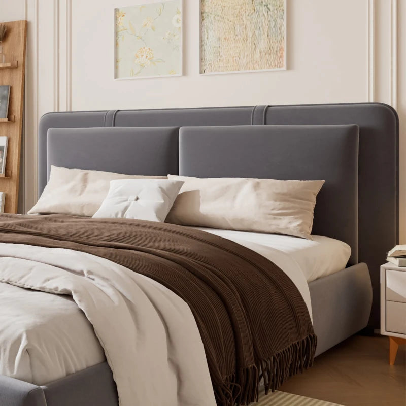 Upholstered Hydraulic Storage Bed with Removable Velvet Headboard - Grey, 210x159x90 cm, Stylish & Functional Bedroom Furniture