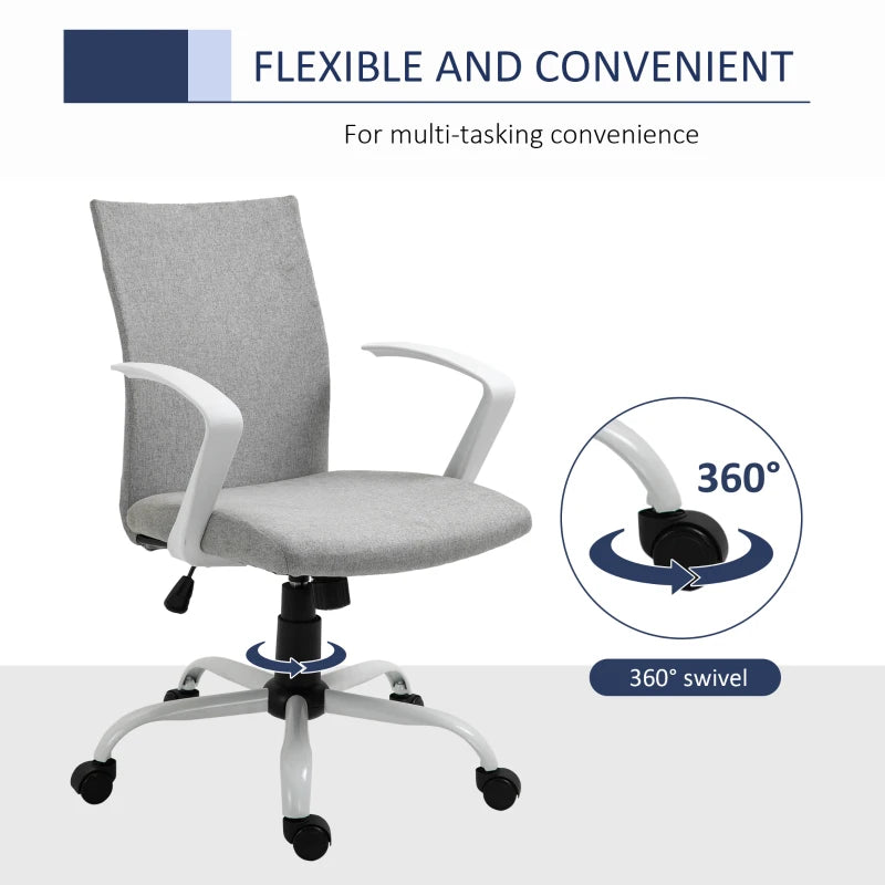 Vinsetto Light Grey Linen Swivel Office Chair - Adjustable Height, Armrests, Wheels, Perfect for Home Study & Computer Desk
