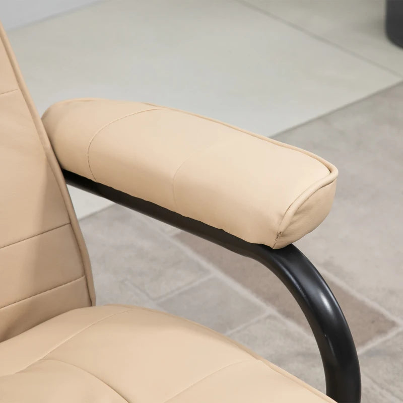 Cream PU Leather Reclining Armchair with Massage Function and Ottoman - Manual Sofa Chair