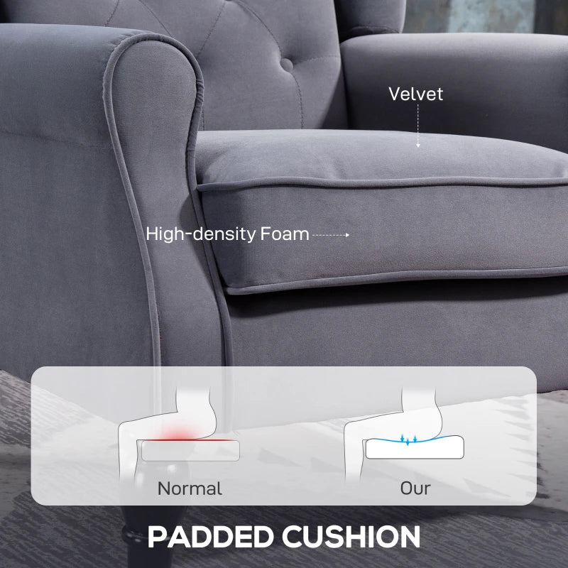 Retro Upholstered Wingback Accent Chair with Button Tufting for Living Room and Bedroom in Charcoal Grey