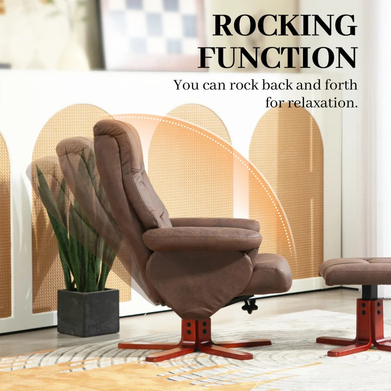 Dark Brown Faux Microfibre Leather Manual Recliner with Footstool Set for Ultimate Comfort