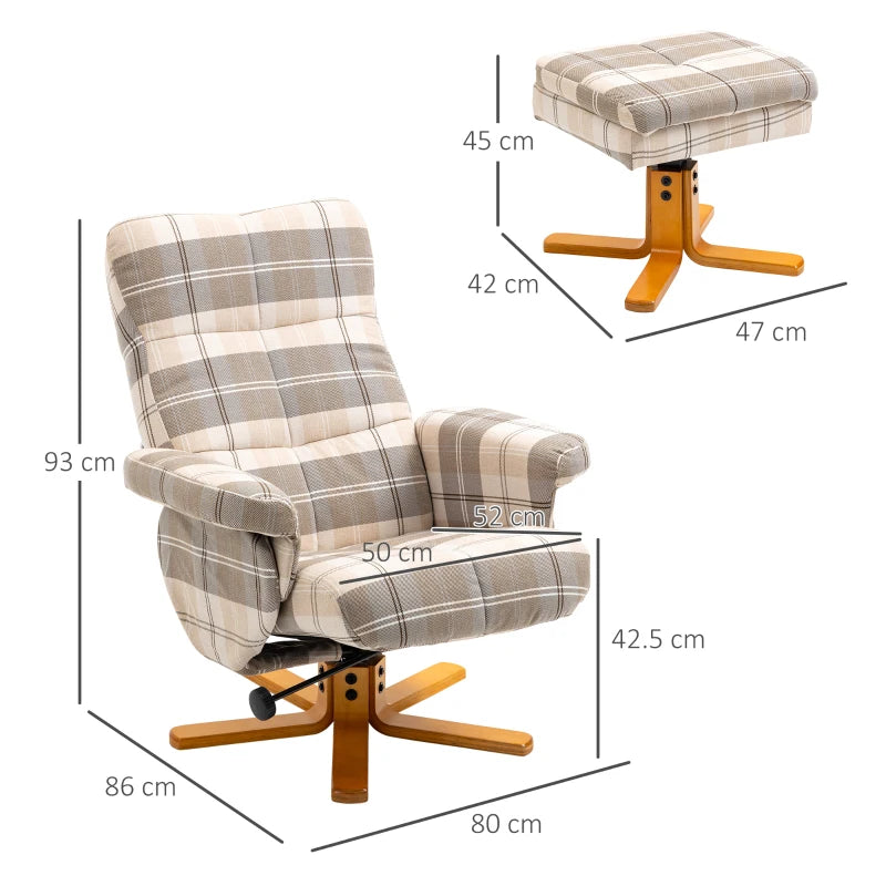 Linen Swivel Recliner Chair with Footstool and Storage, Wooden Base for Living Room, Multicolour
