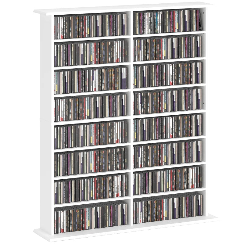 16-Compartment White Media Shelf - Stylish Storage Solution for DVDs, Games, and Books - Organize Your Space