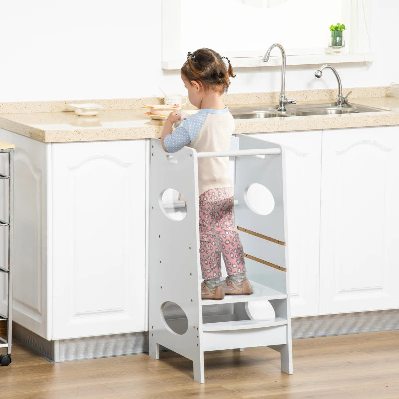 Adjustable Kids Step Stool - Toddler Kitchen Tower with Safe Standing Platform, Grey - Perfect for Little Helpers!