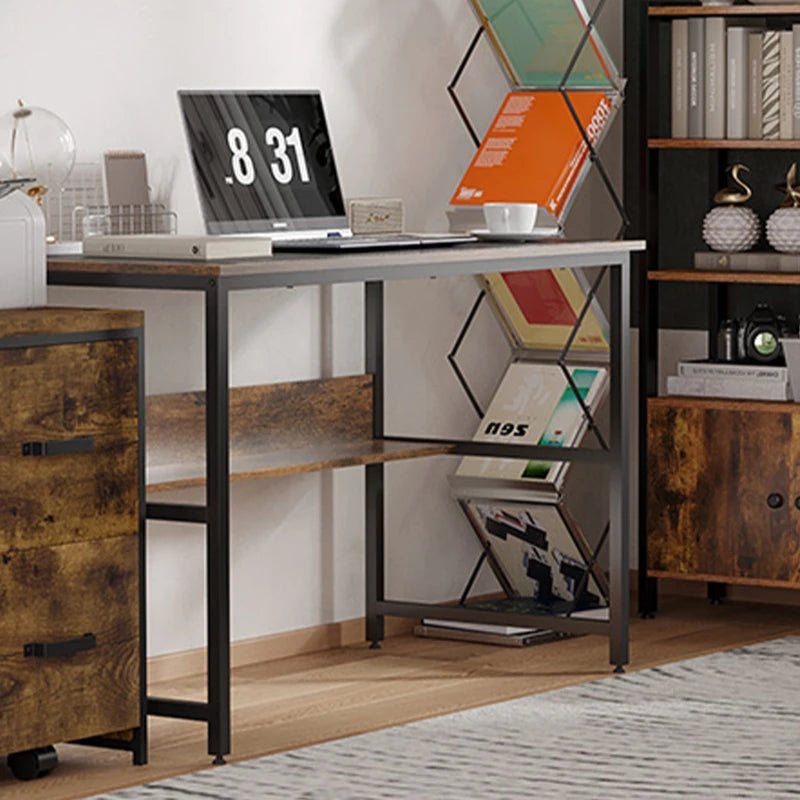 Rustic Brown Computer Desk with Storage Shelf - 120x60cm Home Office Study Table, Metal Frame, Easy Assembly