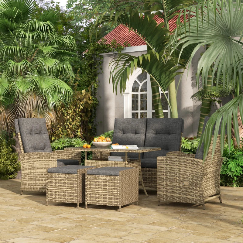 Grey 6-Piece Rattan Garden Set with Reclining Chairs