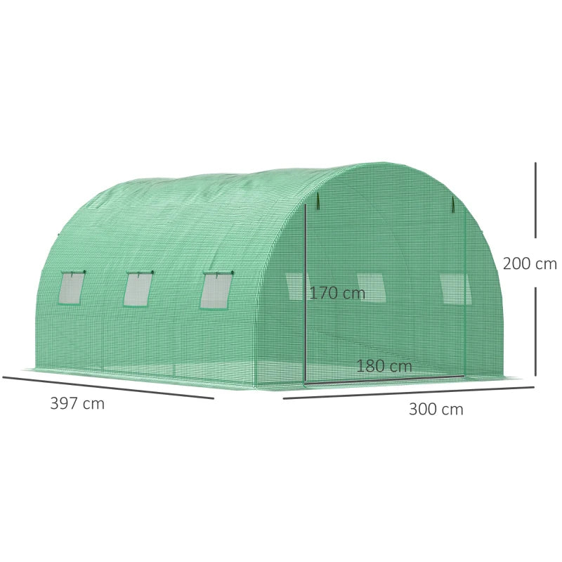 Green Walk-in Garden Tunnel Greenhouse Tent, 4x3M