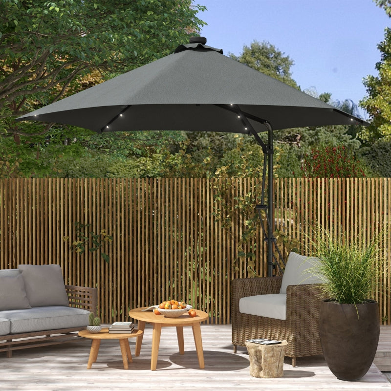 Grey 3m LED Patio Umbrella with Base and Cover