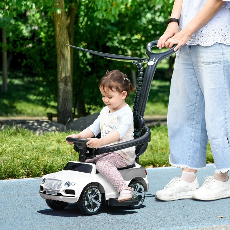 Licensed Bentley Bentayga 3-in-1 Baby Push Ride On Car with Canopy and Music White