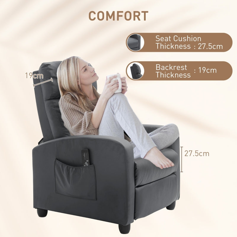 Massage Recliner Armchair in Grey Faux Leather with Adjustable Leg Rest and Side Pocket for Living Room