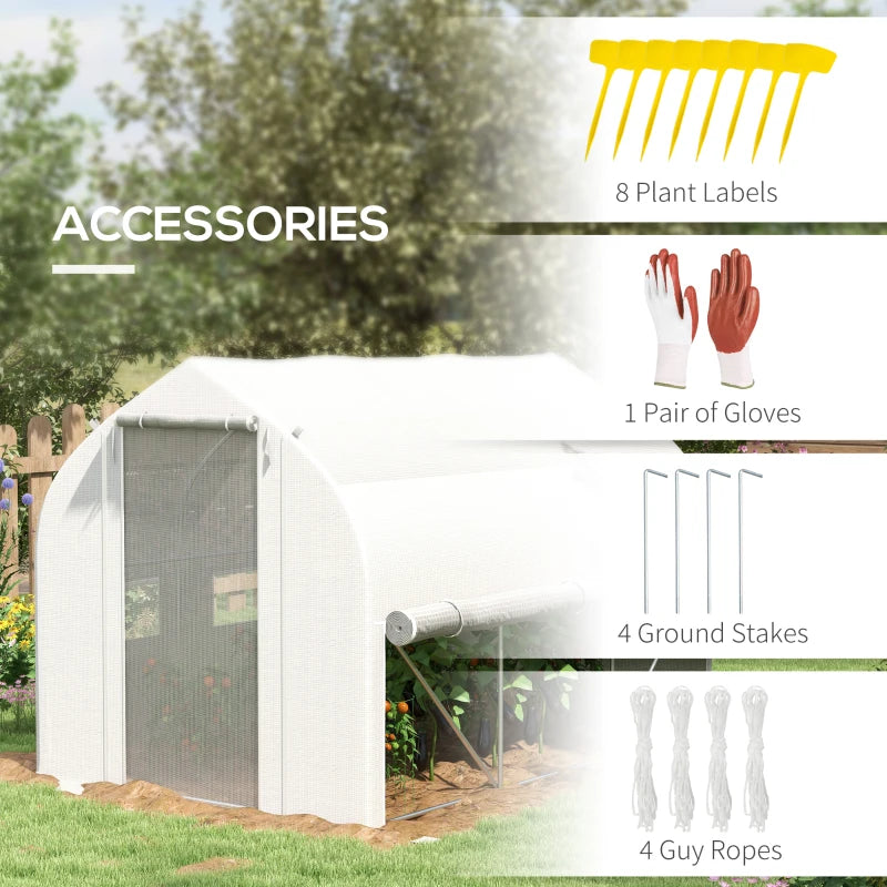 Green Walk-in Polytunnel Greenhouse with Zipped Roll Up Sidewalls and Mesh Door