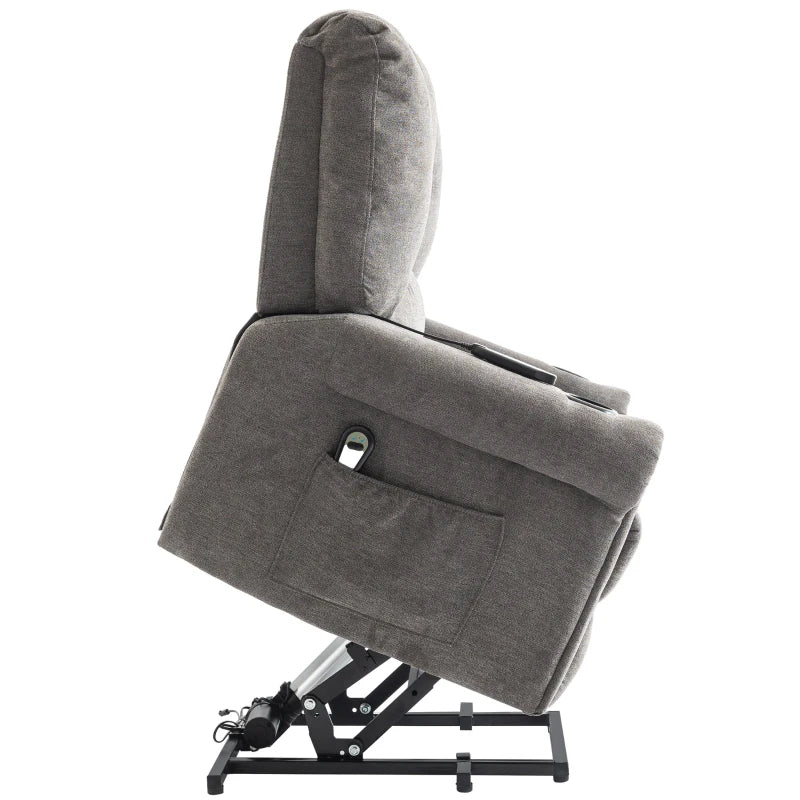 Electric Power Lift Recliner Chair with Heated Massage, Stand Assist, Storage Pockets and Cup Holders in Grey