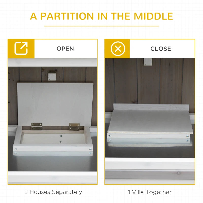 White Wooden Pet Hutch - Two-Tier Cage with Rain Cover & Wheels for Easy Mobility - Perfect for Rabbits & Small Pets