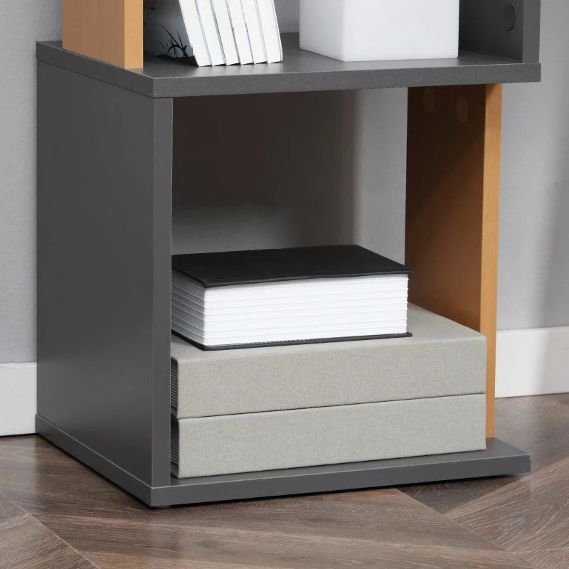 Modern 5-Tier Bookshelf - Freestanding Bookcase for Living Room, Home Office & Study - Stylish Brown & Dark Grey Storage