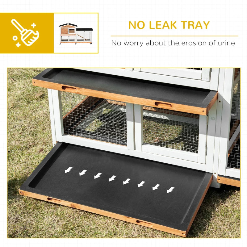 Outdoor Rabbit Hutch with Run - 2-Tier Guinea Pig Cage on Wheels, No-Leak Tray, 157.4x53x99.5 cm - Yellow