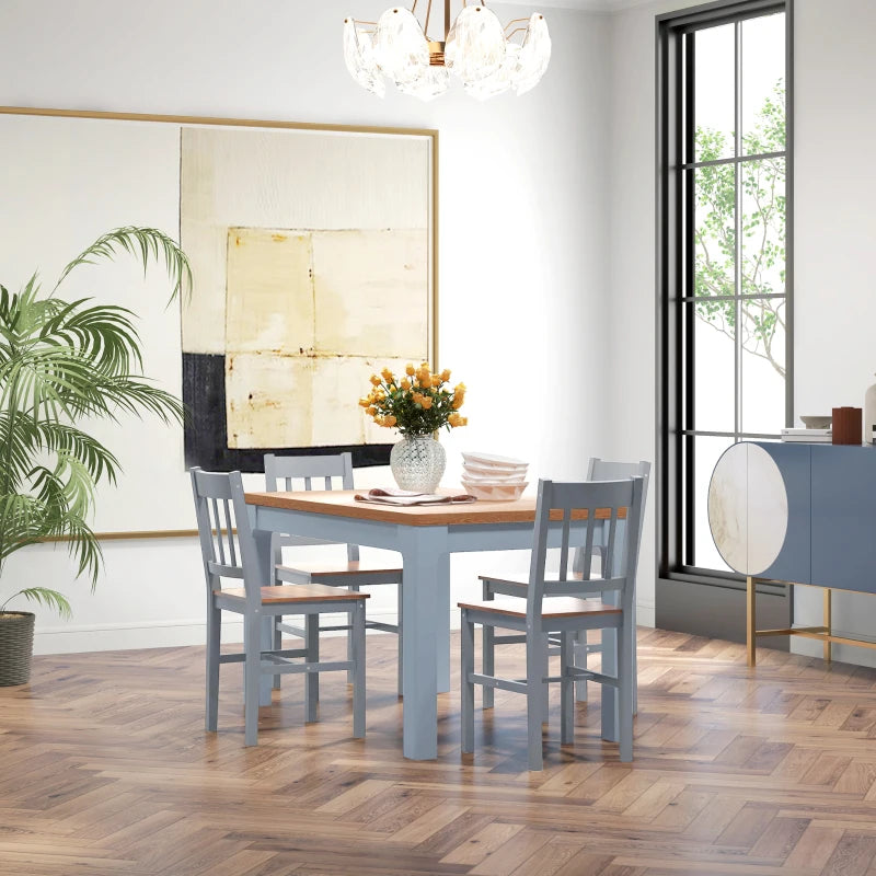 Set of 4 Grey Dining Chairs with Slat Back, Pine Wood Kitchen Chairs for Living Room & Dining Room