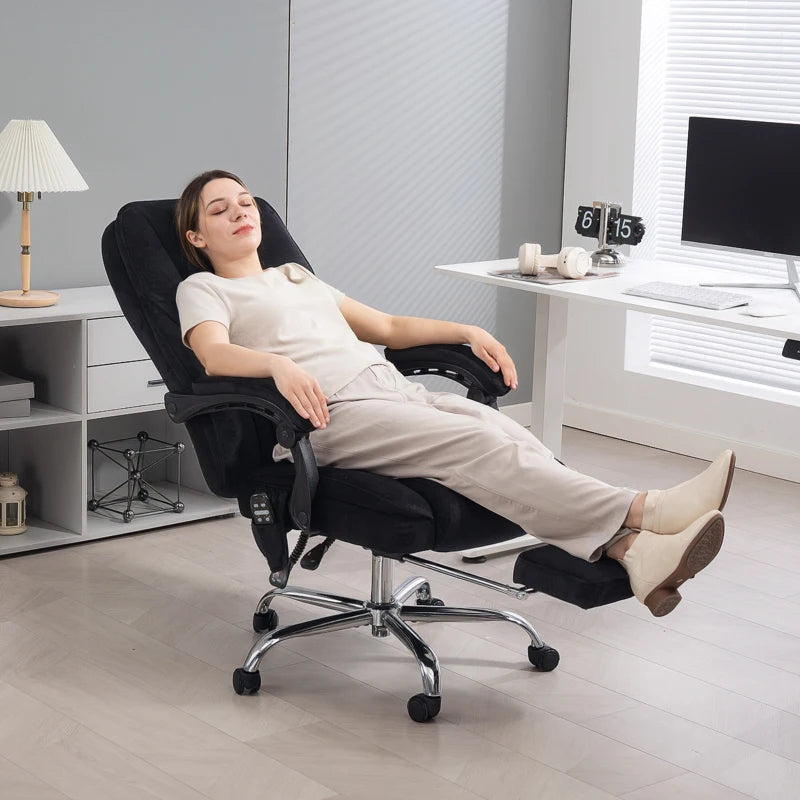 Vinsetto Heated Reclining Massage Office Chair with Adjustable Height & Footrest - Ergonomic Black Computer Chair