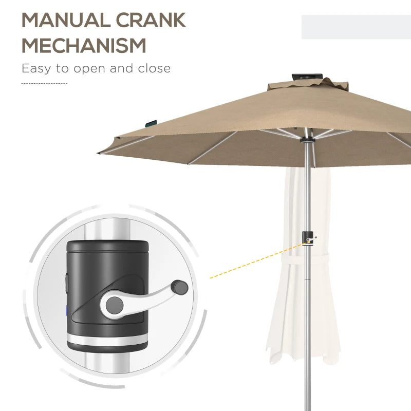 Khaki 3m Patio Umbrella with Solar-Powered LED Lights