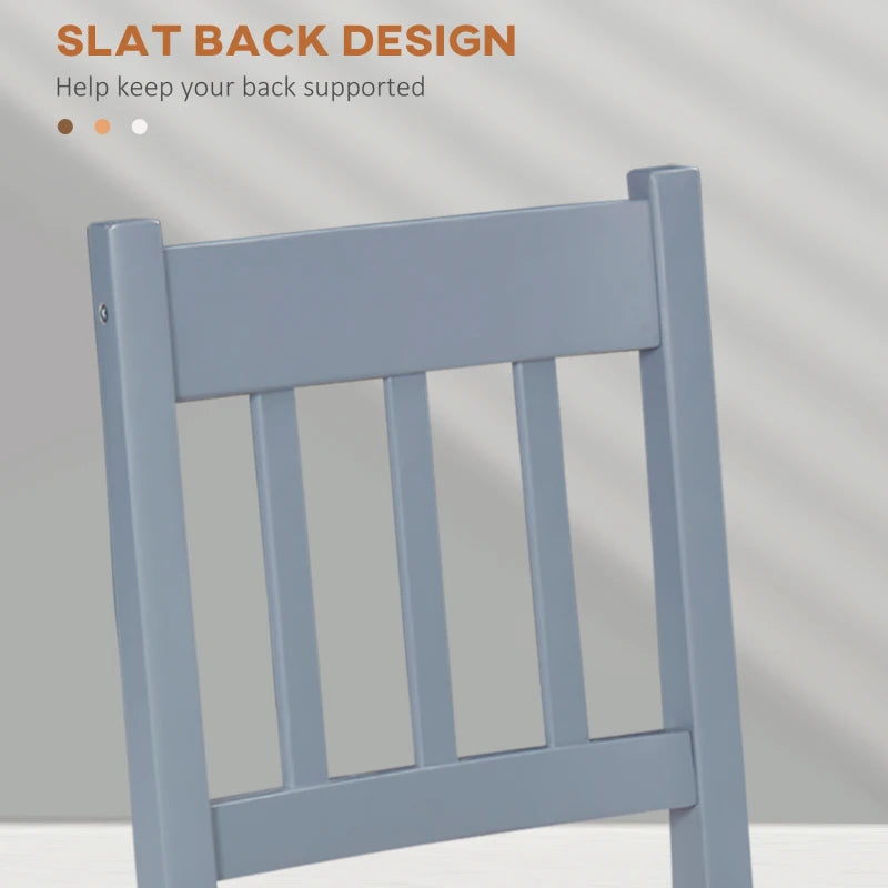 Set of 4 Grey Dining Chairs with Slat Back, Pine Wood Kitchen Chairs for Living Room & Dining Room
