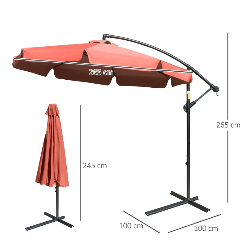 Wine Red 2.7m Cantilever Garden Umbrella with Crank Handle and Cross Base