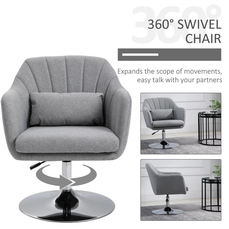 Contemporary Swivel Linen Accent Chair with Adjustable Height and Lumbar Support for Living Room and Office, Light Grey
