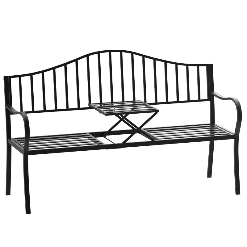 Metal Garden Bench with Table, 160x53x95 cm, Black