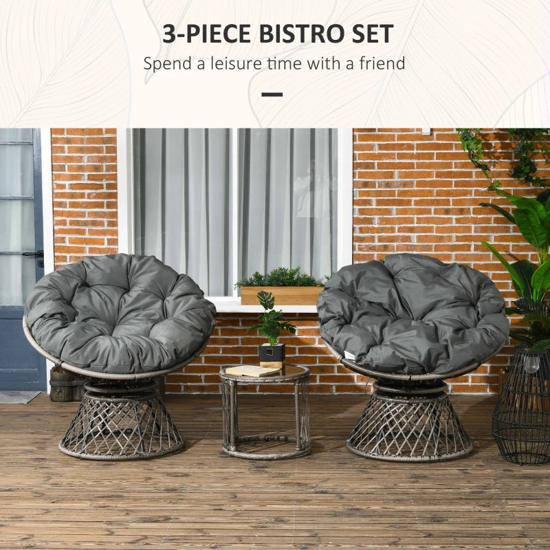 Grey Rattan Garden Moon Chair Set - 3-Piece