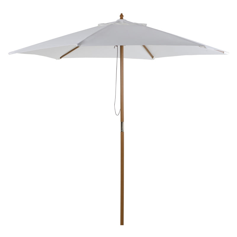 White 2.5m Wood Patio Umbrella with 6 Ribs and Top Vent