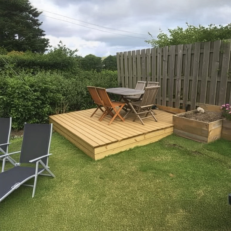 Pressure-Treated Redwood Decking Kit – Scandinavian Timber, Multiple Sizes, Complete DIY Garden Decking Solution with Joists & Fixings