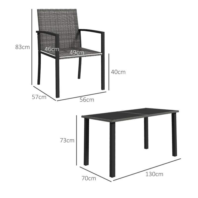 Grey 5-Piece Outdoor Patio Dining Set with Glass Tabletop and 4 Chairs