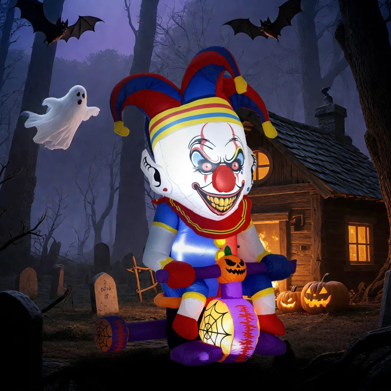 4ft Halloween Inflatable Clown on Bicycle - LED Lighted Outdoor Decoration for Garden & Party - Spooky Blow Up Decor