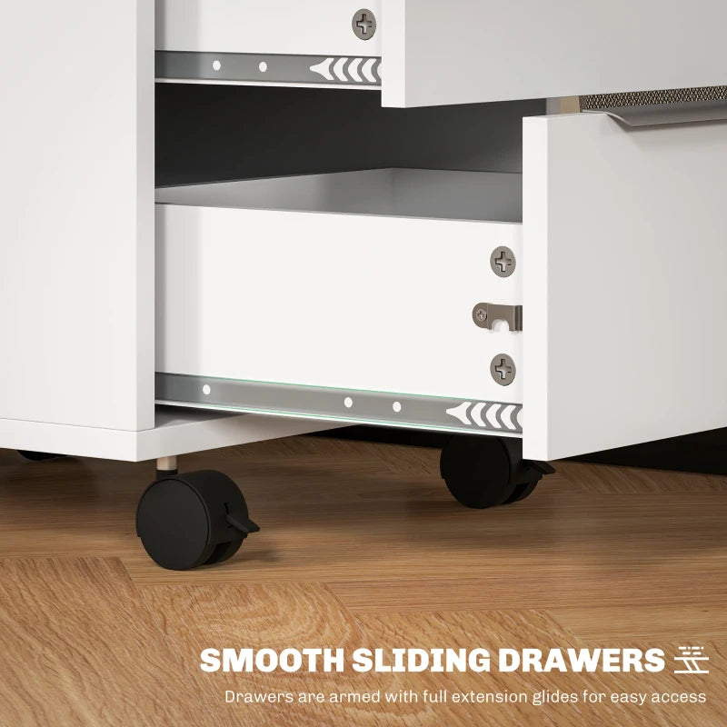 Secure White Three-Drawer Filing Cabinet with Lock - Ideal for Home Office Storage and Organization