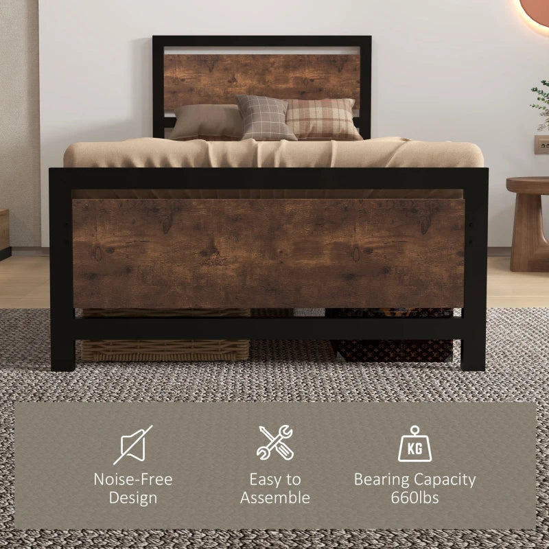 Single Size Metal Bed Frame with Headboard & Footboard - Sturdy Slat Support, Underbed Storage, Ideal Bedroom Furniture for Adults
