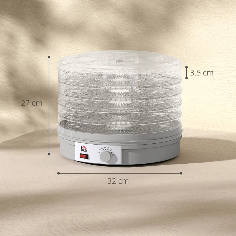 5-Tier Food Dehydrator 245W - Adjustable Temperature Control for Drying Fruits, Vegetables, Jerky & Pet Treats - Grey