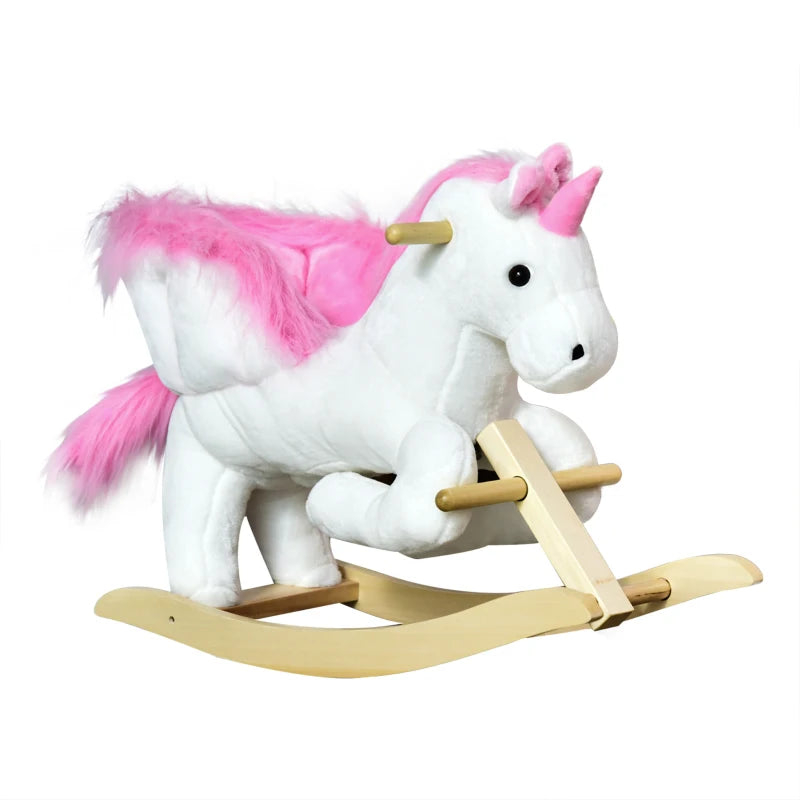 Plush Unicorn Rocking Horse Toy with Music | Wooden Base Rocker for Kids Ages 1.5-3 Years | Fun & Safe