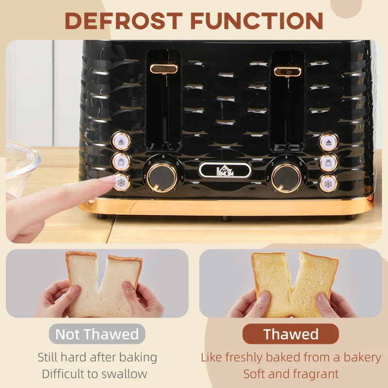 Premium Four-Slice Rippled Toaster in Black - Stylish Design, Fast Toasting, Perfect for Family Breakfasts
