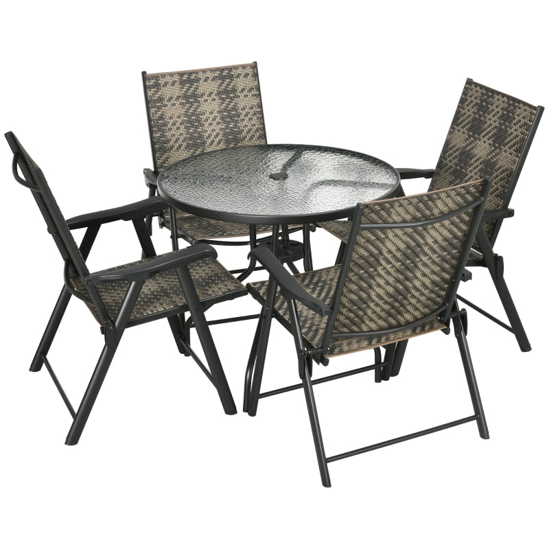 5-Piece Grey Rattan Outdoor Dining Set with Folding Armchairs