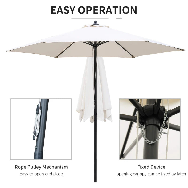 Round Outdoor Market Umbrella, 2.8m Sun Shade Canopy, Off-White