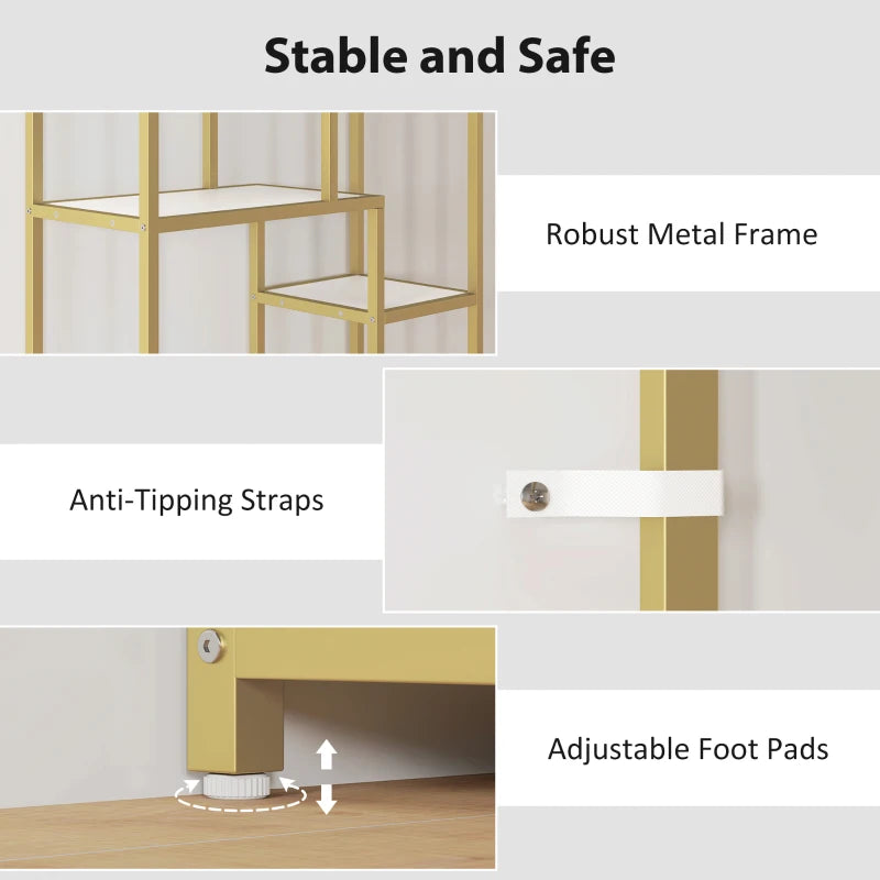 Unique Seven-Tier Geometric Bookcase in White and Gold Tone - Stylish Storage Solution for Modern Home Decor