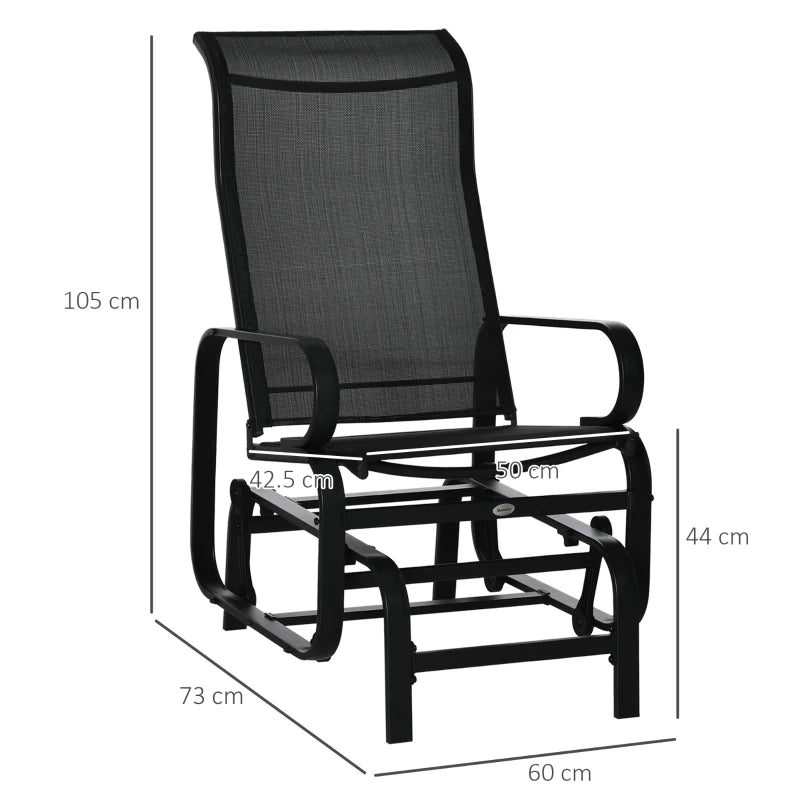 Black Outdoor Gliding Rocking Chair - Sturdy Metal Frame Garden Swing