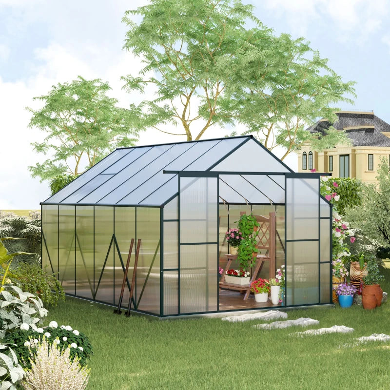 Green Polycarbonate Walk-in Greenhouse Kit with Adjustable Roof Vent