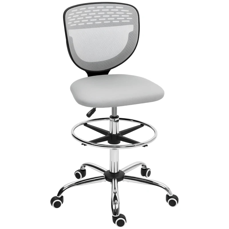 Vinsetto Light Grey Draughtsman Office Chair with Wheels, Adjustable Height 68-88cm, Ergonomic Design for Home & Office