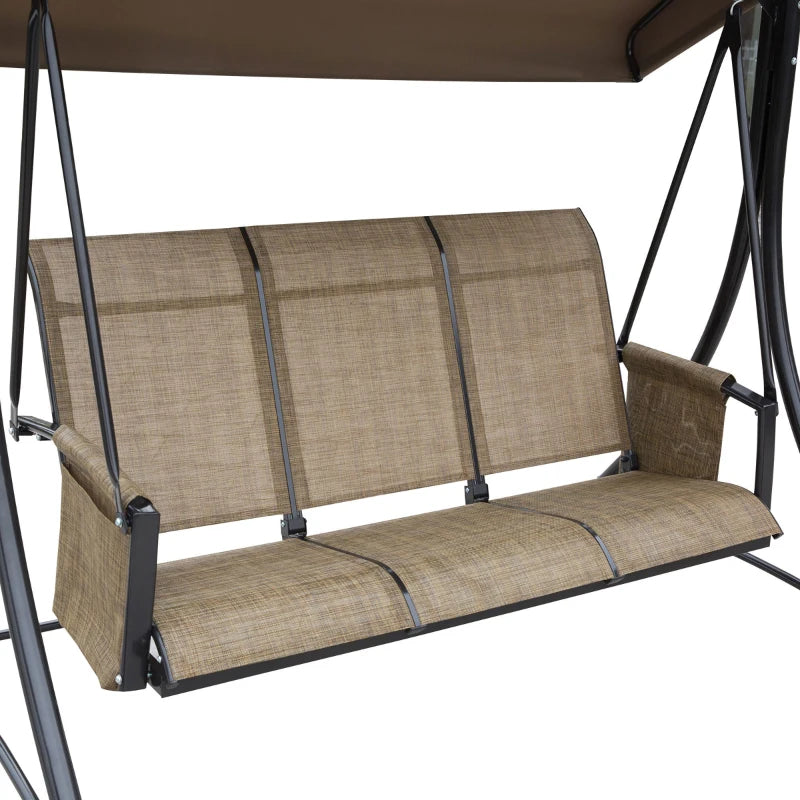 Brown 3-Seater Outdoor Swing Chair with High Back Design and Adjustable Canopy