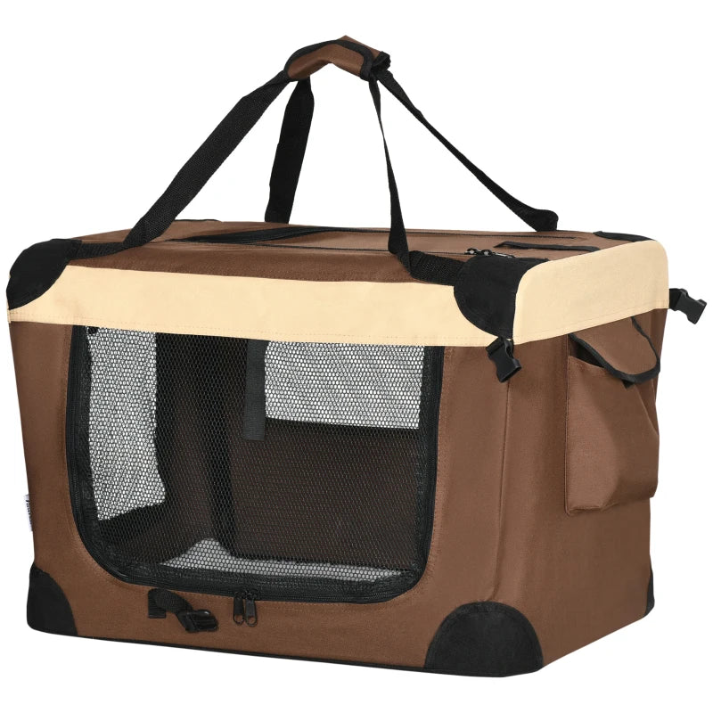 60cm Foldable Pet Carrier with Cushion for Mini Dogs & Cats - Stylish Brown Travel Bag