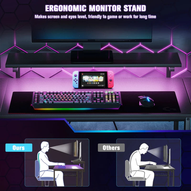 Reversible 'L' LED Light Gaming & Work Desk - Stylish Black Design for Ultimate Comfort and Productivity