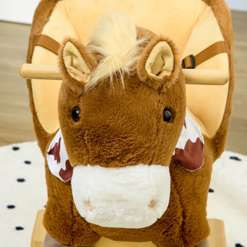 Kids Rocking Horse with Safety Harness Sounds and Foot Pedals for Safe Fun