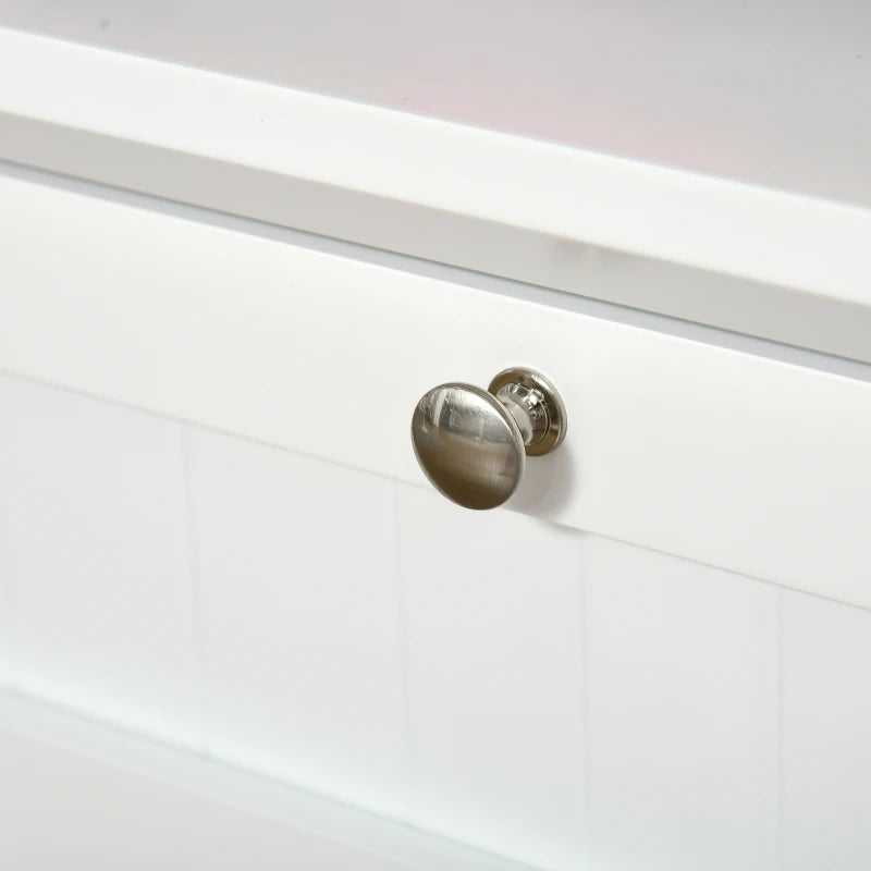 Stylish White Wooden Kitchen Cupboard with Glass Door, Drawer & Microwave Space - Perfect Storage Cabinet for Dining & Living Room